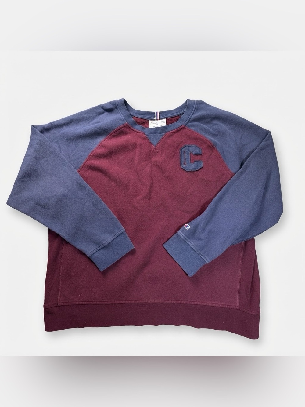 Champion Reverse Weave Sweatshirt Mens XL Maroon Blue Patch Crewneck